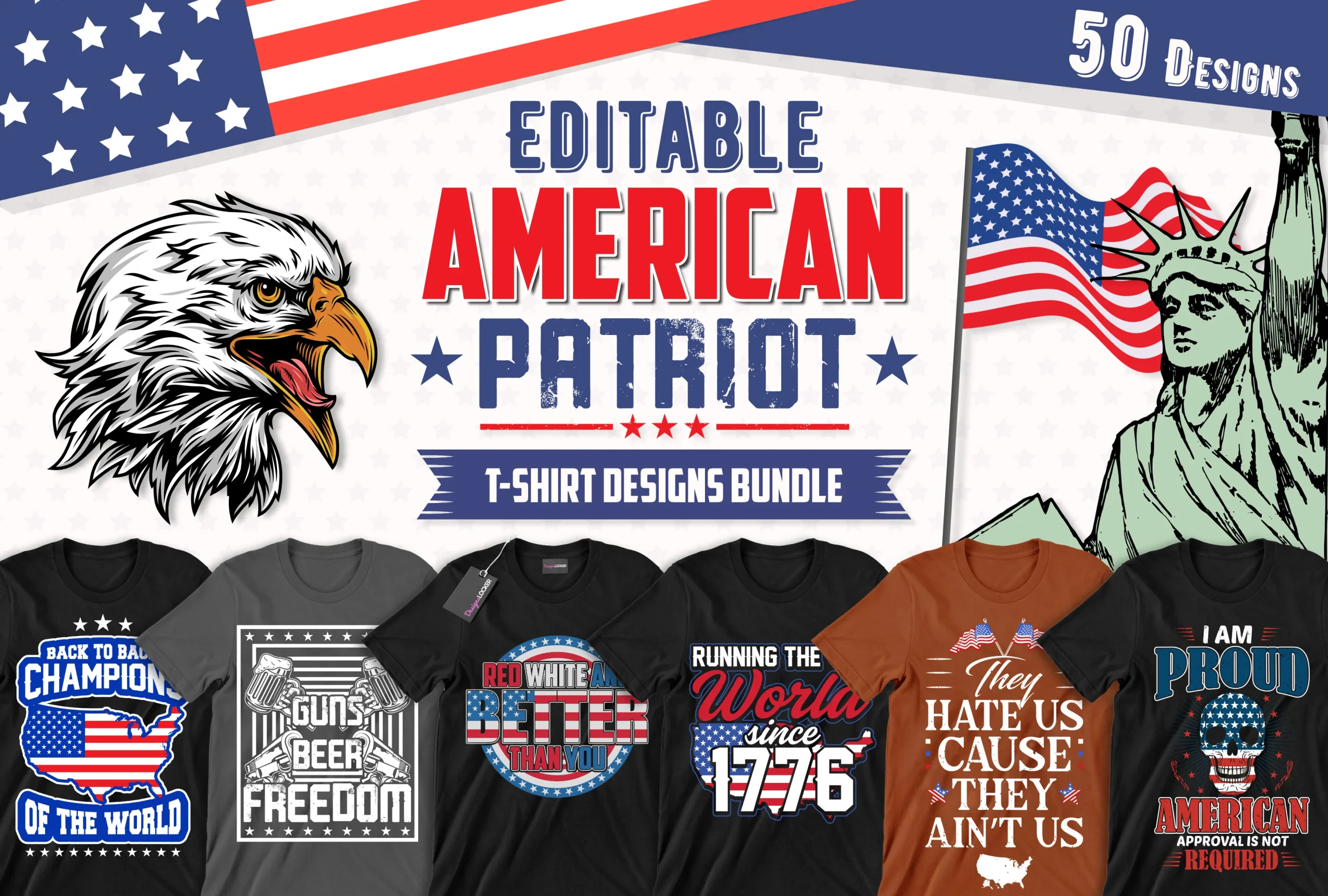 50 Editable American T-Shirt Designs Bundle